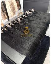Aplique de Cabelo Fibra Russa Tela Semi Humano Natural 50cm Liso Preto Aplique de Cabelo Fibra Russa Tela Semi Humano Natural 50cm Liso Preto