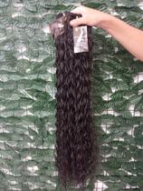 Aplique de Cabelo Fibra Russa Tela Semi Humano Natural 60cm Ondulado Preto