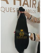 Aplique de Cabelo na Tela Mega Hair Natural Fibra Russa Liso 50cm Premium Semi Humano