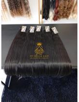 Aplique de Cabelo na Tela Mega Hair Natural Fibra Russa Liso 60cm Premium Castanho