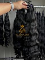 Aplique de Cabelo na Tela Mega Hair Natural Fibra Russa Ondulado 50cm Premium Humanizado