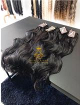 Aplique de Cabelo na Tela Mega Hair Natural Fibra Russa Ondulado 70cm Premium Europeu Castanho