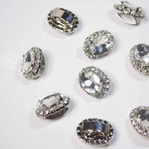 Aplique De Chaton Acrílico e Strass Oval 18x10mm - 2Uni