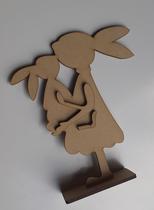 Aplique de coelha com filhote em mdf cru 6mm na Base para Decoração e artesanato - Lirium Arts