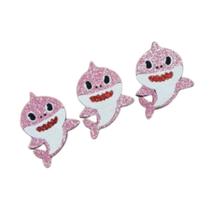 Aplique de EVA Baby Shark Glitter Rosa 8cm x 6cm - 03 Unidades - Make Festas - Rizzo