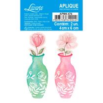 Aplique de MDF e Papel - Coleção Carinho - Flores no Vaso - APM4-476