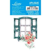 Aplique de MDF e Papel - Janela com Flores - APM8-1356
