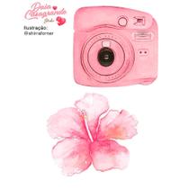 Aplique de Mdf e Papel Litoarte Camêra e Hibisco - APM4-455