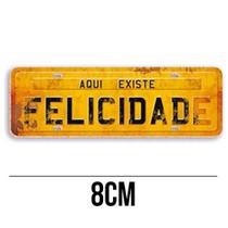 Aplique de MDF e Papel - Placa Aqui Existe Felicidade APM8 - 344