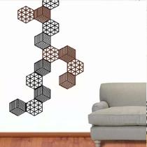 Aplique de Parede Cobogó Decorativo Hexagonal Preto Marrom - Kit 20 Peças Sala Escultura Vazada MDF 3mm