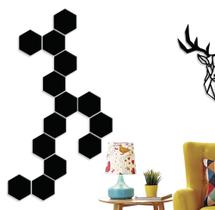 Aplique Decorativo Mdf Hexagonal - 10 Peças na cor preta