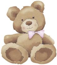 Aplique Decoupage Urso LaÇO Rosa Apm8-850 Em Papel E Mdf 8cm Litoarte