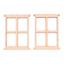 Aplique Em Mdf Cru Janela Simples Retangular Gde C/ 2 Peças