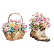 Aplique em Mdf Litoarte Bota e Flores - APM4-432
