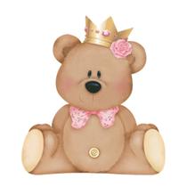 Aplique em Mdf Litoarte Ursa Coroa Rosa - APM3-173