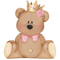 Aplique em Mdf Litoarte Ursa de Coroa Rosa - APM8-630