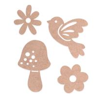 Aplique em Papel Cardboard Cogumelo Flores e Passarinhos Cbl-013 7,5x8,5cm Litoarte