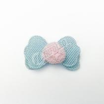 Aplique Laço Duplo C/ Pompom Azul em Poliester 4,5x3cm - 2 unidades
