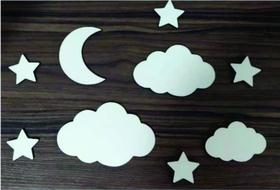 Aplique Lua, Nuvens e estrelas brancas MDF