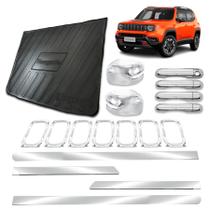 Aplique Maçaneta 4 Portas Bandeja Protetora de PortaMalas Grade Dianteira Friso Lateral Largo Adaptável para Renegade 2022 2023 2024 Kit Cromado Aplique Maçaneta 4 Portas Bandeja Protetora de PortaMalas Grade Dianteira Friso Lateral Largo Adaptável para Renegade 2022 2023 2024 Kit Cromado