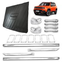 Aplique Maçaneta 4 Portas Bandeja Protetora de PortaMalas Grade Dianteira Friso Lateral Xtreme Adaptável para Renegade 2022 2023 2024 Kit Cromado