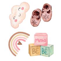 Aplique MDF e Papel Litoarte 3 x 4 cm - Modelo APM3-298 Coleção Boho Baby Girl 4 Peças