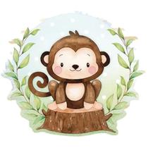 Aplique Papel Decoupage em Mdf Safari Macaco Kit 5 Un. Apm12-155 12cm Litoarte