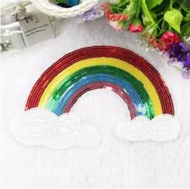 Aplique Patch Arco Iris Paetê 23,5 X 21,5cm Luxo