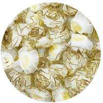 Aplique Patch Tecido Flor Branco com Dourado 25mm 30pçs 15g