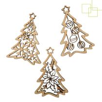 Aplique Pingente Natalino Arvore Natal Enfeite Mdf Cru 3 Peças Diversas
