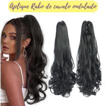 Aplique Rabo Com Presilha Ondulado Fibra Orgânica 60cm Varias Cores