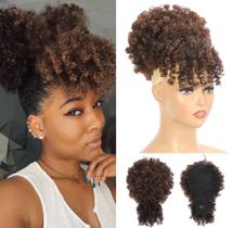 Aplique Rabo de Cavalo Afro Puff Encaracolado Com Franja Elegante