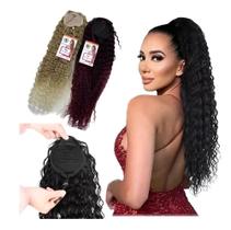 Aplique Rabo De Cavalo Cacheado Afro Fibra 2 Castanho Escu