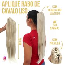 Aplique Rabo De Cavalo Com Cabelo Liso Organico Premium 70Cm +Presilha