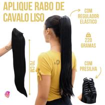 Aplique Rabo De Cavalo Com Cabelo Liso Organico Premium 70Cm +Presilha