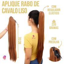 Aplique Rabo De Cavalo Com Cabelo Liso Organico Premium 70Cm +Presilha
