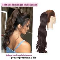 Aplique Rabo De Cavalo Fibra Orgânica Ondulado Castanho Médio 60cm