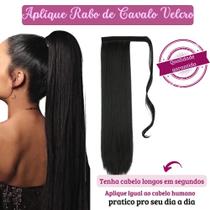 Aplique Rabo De Cavalo Liso com Tira Autocolante Fibra Orgânica 150g Preto