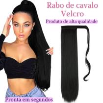 Aplique Rabo De Cavalo Preto Liso Alto Colante Fibra Orgânica 70cm - Weng
