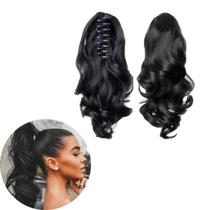 Aplique Rabo de Cavalo Sintético com Presilha Preto 38cm