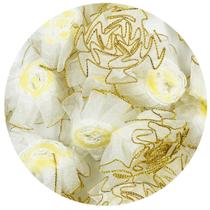 Aplique Tecido Flor Branco com Dourado 55x40mm Patch 5pç 7g