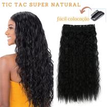 Aplique Tic-Tac Identico ao Cabelo Humano 70 cm Preto Cacheado - Weng