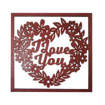 Aplique Vazado Decoração Caixa Coração I Love You 31x31 Mdf Madeira Vermelho