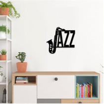 Aplique Vazado Palavra Jazz Saxofone Decorativa de Parede em MDF Preto