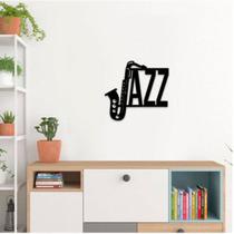 Aplique Vazado Palavra Jazz Saxofone Decorativa de Parede em MDF Preto - MongArte Decor