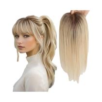 Apliques De Cabelo Humano Loiro Ombré Castanho Claro De 12 Polegadas Com Base De Renda E Presilhas