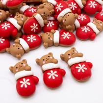 Apliques Decoração de Natal Ursinho 10pçs Laço Resina - Pitili