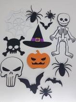 Apliques Festa Halloween (chapéu abobora morcego aranha caveira) kit com 32 figuras em EVA