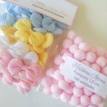 Apliques Laços Crochê - Tipo crochê - 40 unidades mistas e pompons rosa