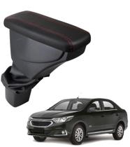 Apoio De Braço Chevrolet Cobalt Couro Preto Costura Vermelha